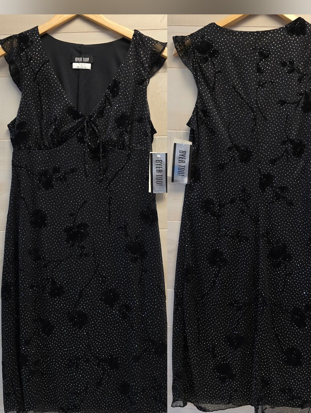 {L} NWT BYER TOO! Vintage Y2K Black Mesh Velvet Floral Overlay Dress